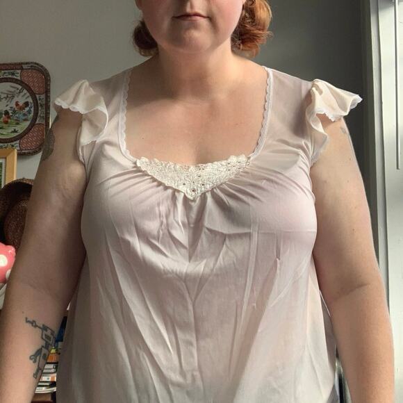 Improved Living Sheer Nightgown with Frilly Cap Sleeves and Embroidered Detail - Picture 4 of 12
